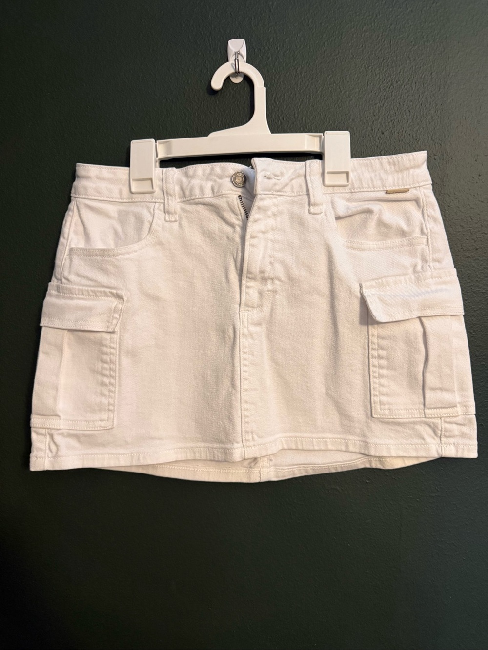 White Cargo Pocket Denim Skirt - Women